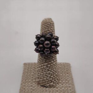 Size 6.25 Sterling Silver Cluster Of Genuine Pearls Open Ring A2197